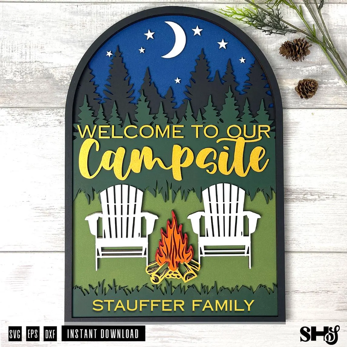 Camp Sign Laser Cut File | Campsite Sign SVG | Fire Pit Sign | Camper Sign | Camp Sign SVG | Happy Camper Sign | Camp Laser File|SVG eps dxf