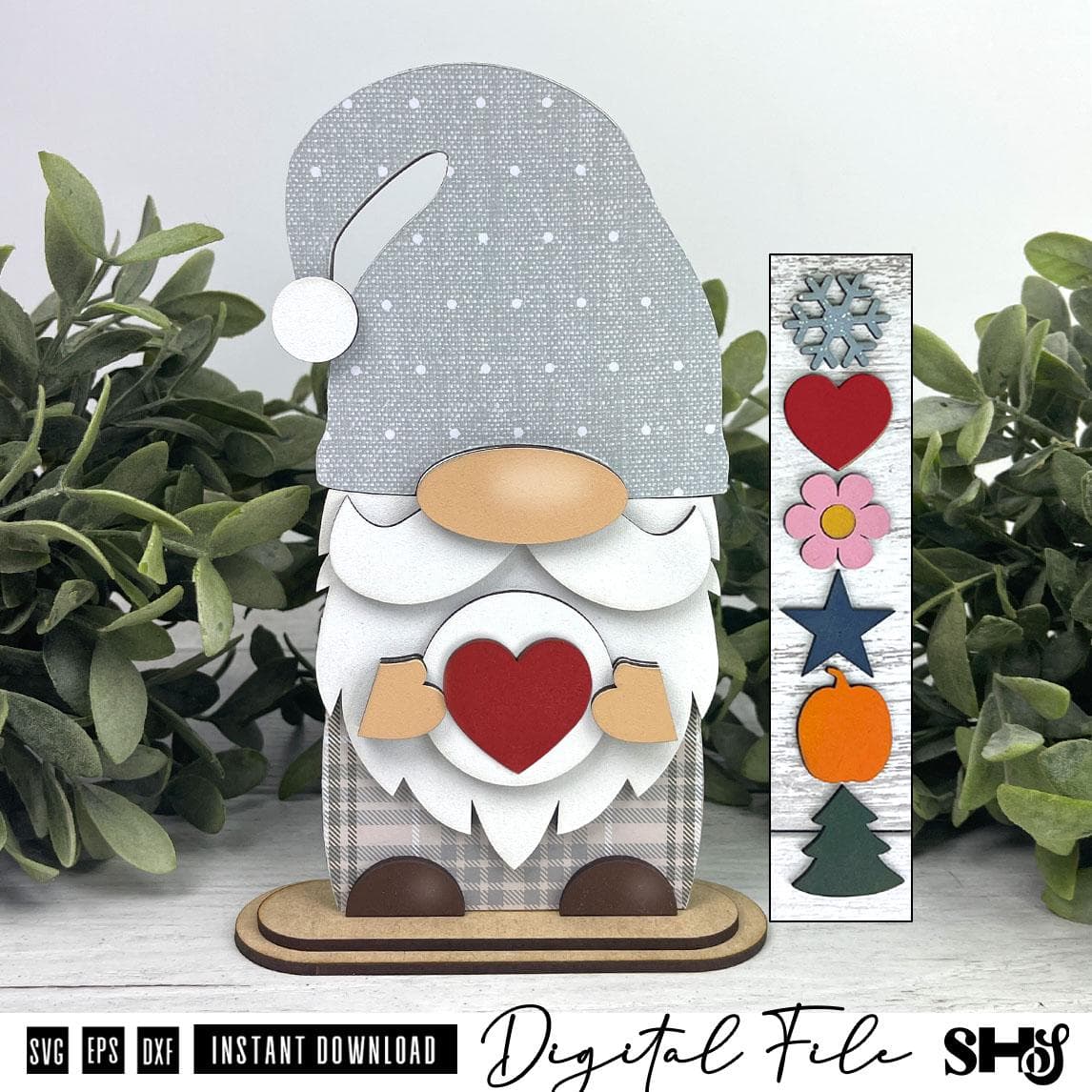 Interchangeable Standing Gnome Shelf Sitter SVG Bundle | Layered Laser Cut File