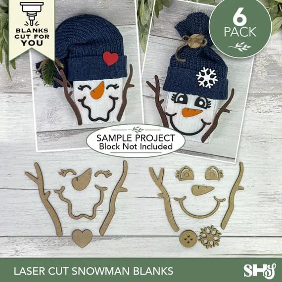 Laser Cut Snowman Face Blanks | 6 and 5 Pack Paintable Hardboard Craft Bundles