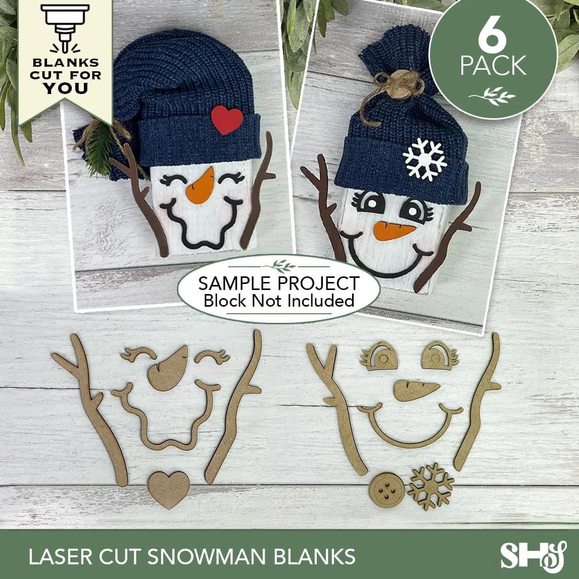 Laser Cut Snowman Face Blanks | 6 and 5 Pack Paintable Hardboard Craft Bundles