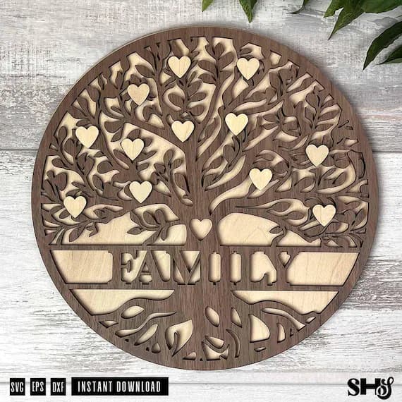 Tree of Life SVG Cut File | Tree of Life | Family Tree | Wall art | Round sign | SVG laser-ready cut files | Multi-layer| SVG, dxf, eps, pdf