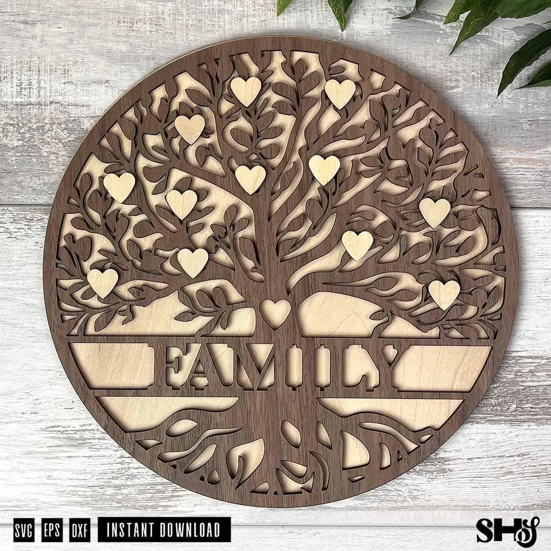 Tree of Life SVG Cut File | Tree of Life | Family Tree | Wall art | Round sign | SVG laser-ready cut files | Multi-layer| SVG, dxf, eps, pdf