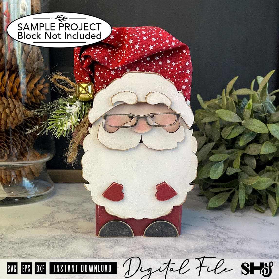 Santa Face SVG Bundle | Christmas Shelf Sitter Block Decor | Layered Laser Cut File