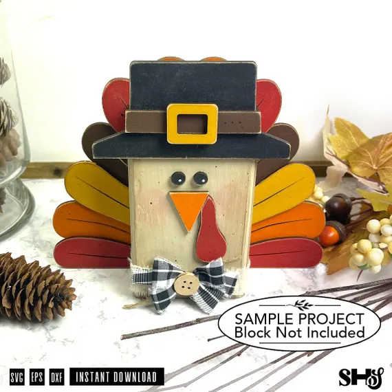 Thanksgiving Turkey SVG | Thanksgiving Shelf Sitter Block Decor | Fall Layered Laser Cut File