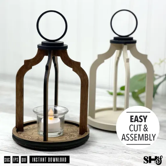 Farmhouse Candle Holder Lantern Cloche Laser Cut SVG File | Cloche svg | Candle Holder svg | Farmhouse Decor | Farmhouse Decor SVG, eps, dxf