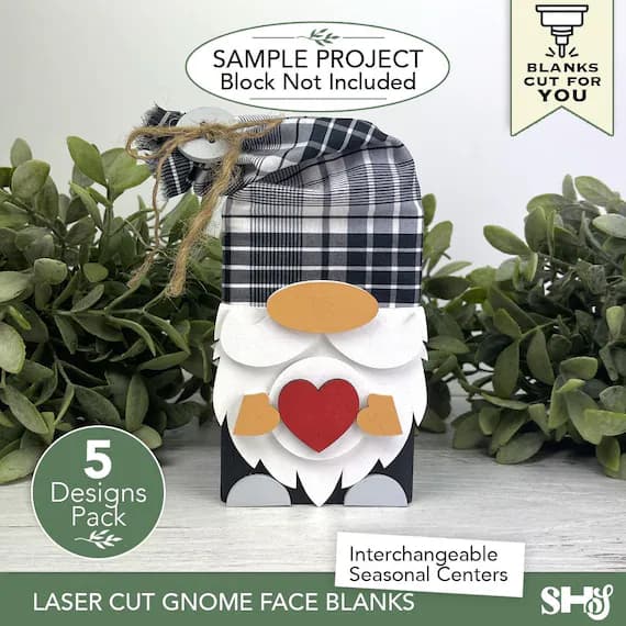 Laser Cut Interchangeable Gnome Blanks | 5 Pack Paintable Hardboard Craft Bundle