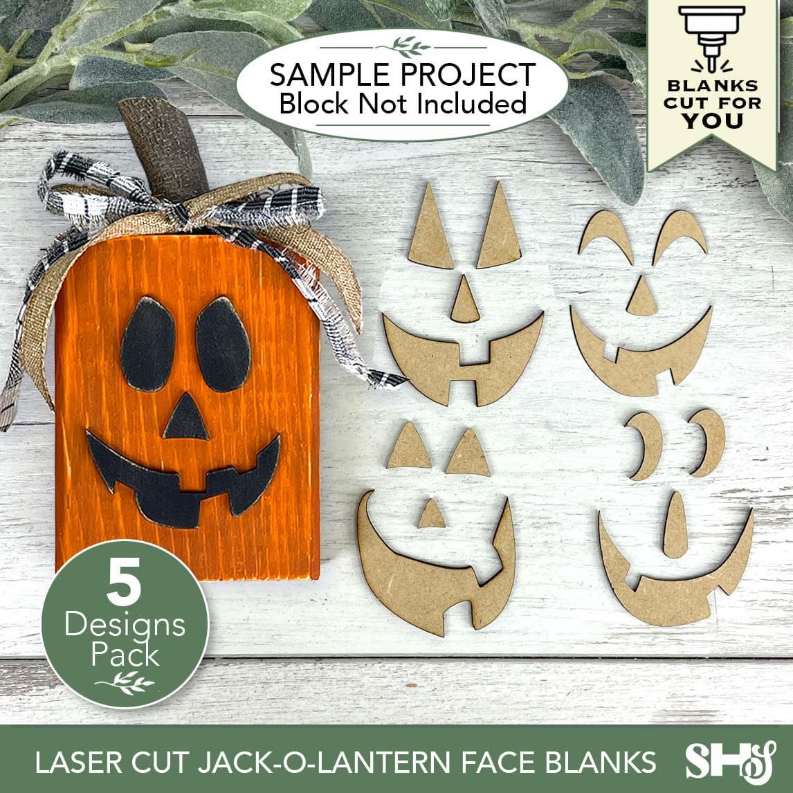 Laser Cut Jack-O-Lantern Face Blanks Bundle | 5 Halloween Wood Craft Designs