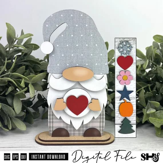Interchangeable Standing Gnome Shelf Sitter SVG Bundle | Layered Laser Cut File