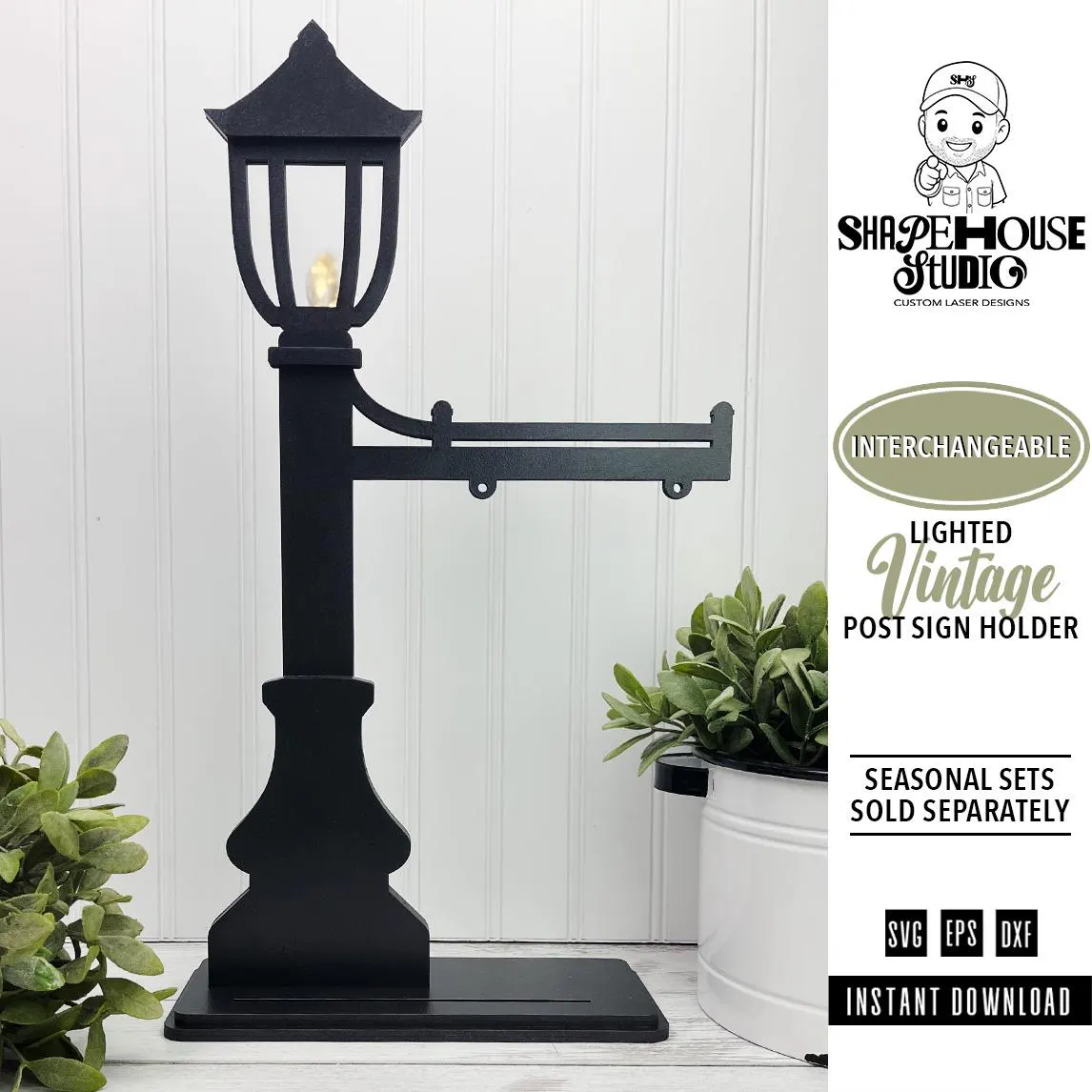 Vintage Lamp Post Sign Holder SVG | Laser Cut Interchangeable Sign Lamp Post | Porch Shelf Lamp Post Sign Interchangeable
