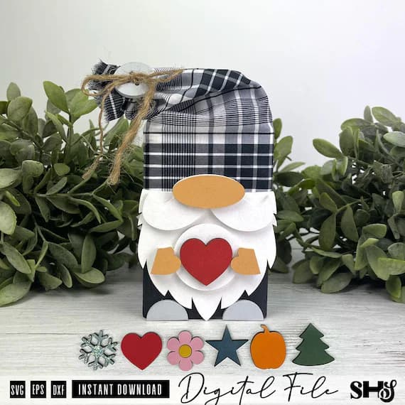 Interchangeable Block Gnome Shelf Sitter SVG Bundle | Layered Laser Cut File