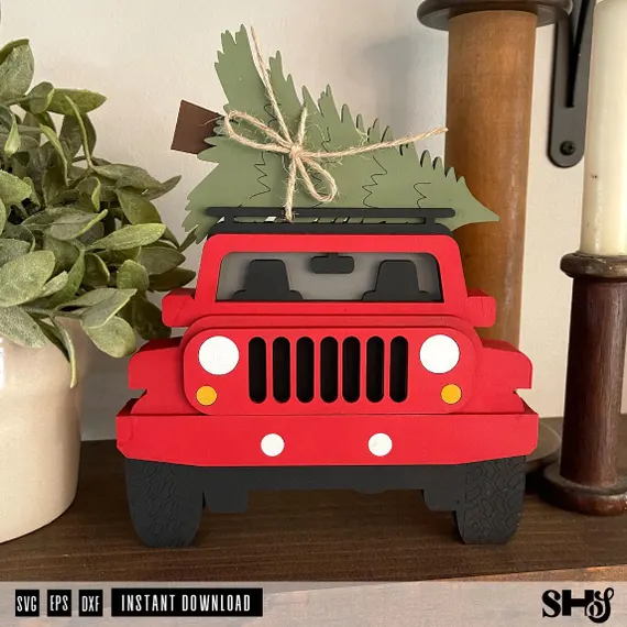 Off Road Christmas Utility Vehicle SVG | 4x4 Vehicle with Christmas Tree Laser Cut File