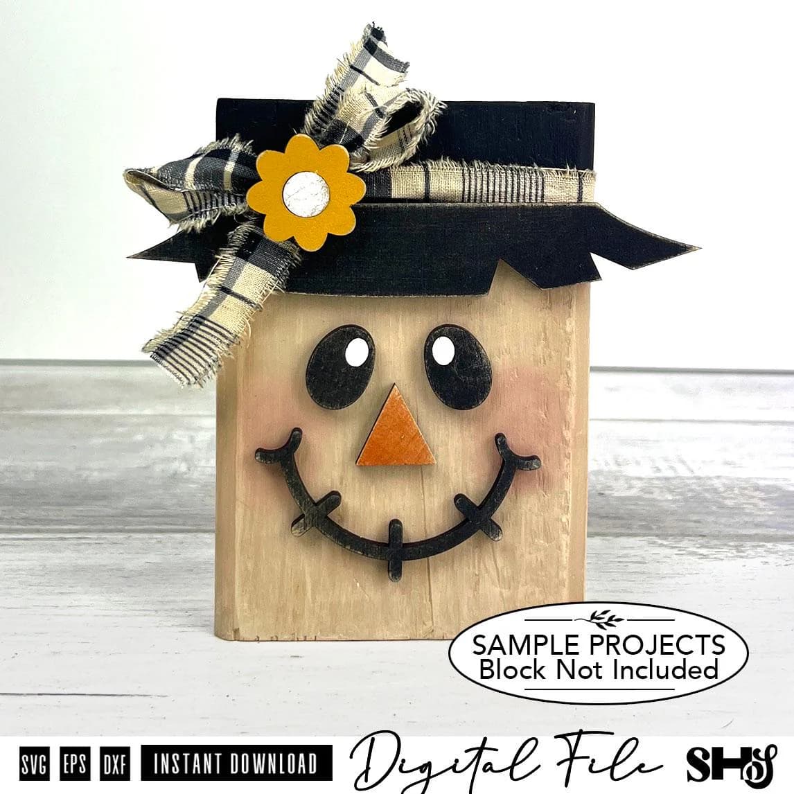 Scarecrow Face SVG Bundle | Fall Shelf Sitter Block Decor | Layered Laser Cut File | svg eps dxf