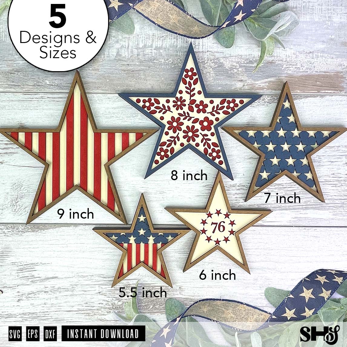 Patriotic Stars Sizes